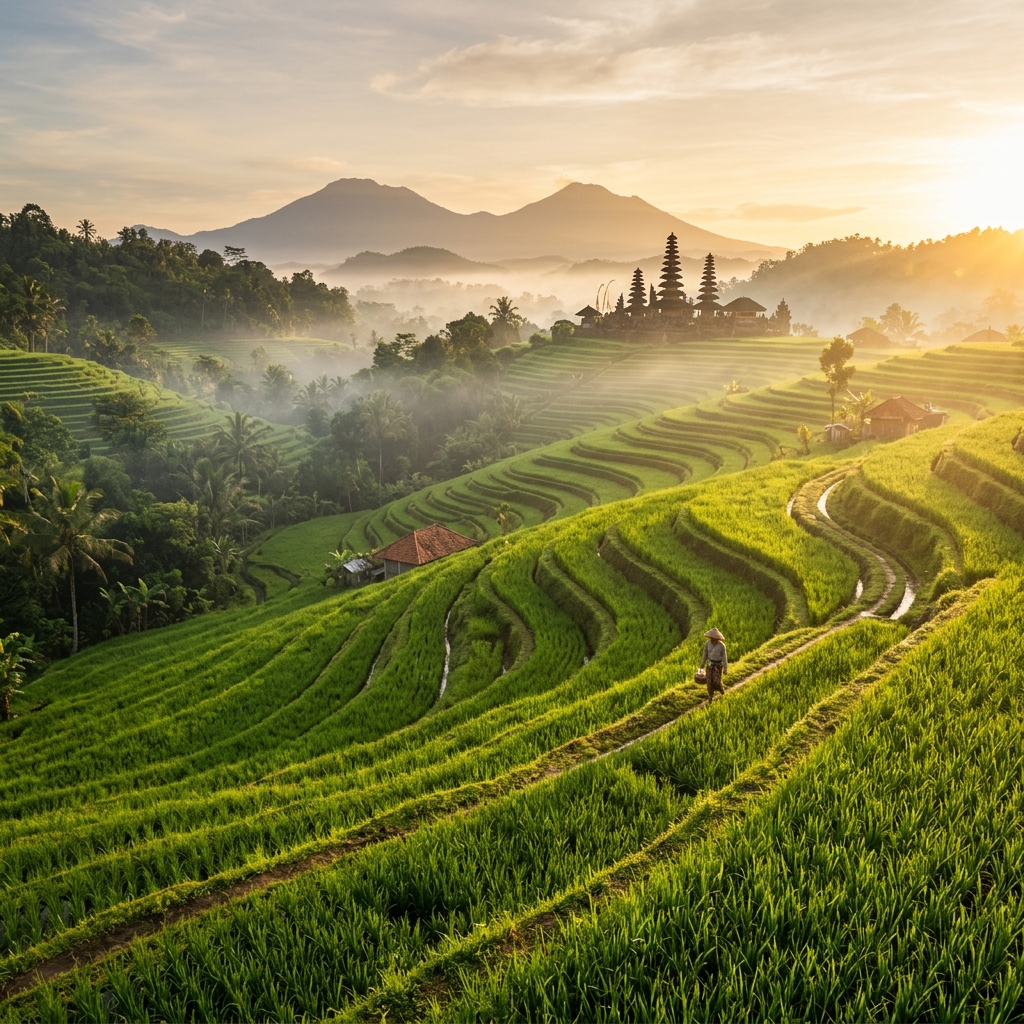 Pemandangan sawah terasering Desa Jabung